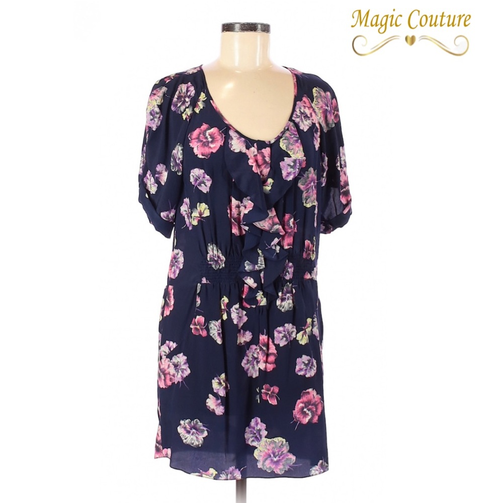 Rebecca Taylor Navy Silk Floral Ruffle Dress๐๐๐ - Picture 1 of 9